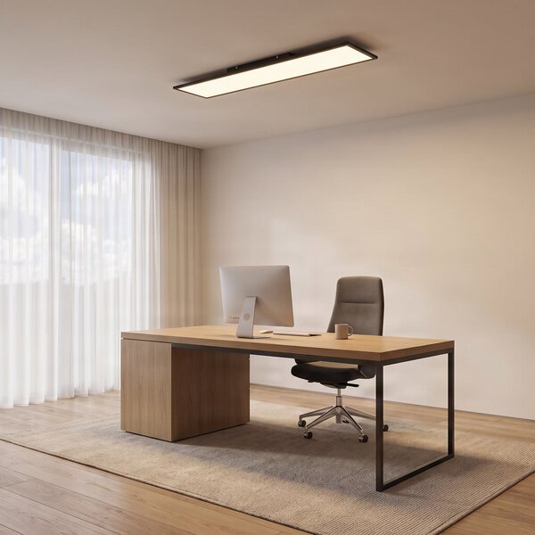 Lindby LED панел Lamin, черен, 120cm, CCT, с възможност за димиране,, Затъмняване, Черен, Дневна/трапезария, Метал, Модерен