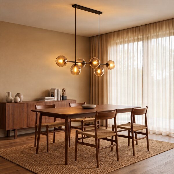 EMIBIG LIGHTING Висяща лампа Glassy, 8 светлини, черно, графит, стъкло, E14, Затъмняване, Черен, Дневна/трапезария, Стъкло, Модерен, Глобус