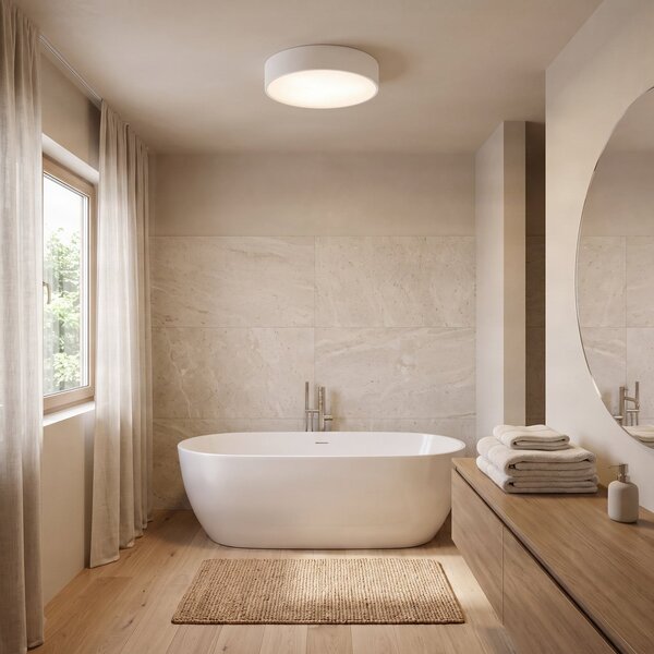 TEMAR LIGHTING Таванна лампа Cleo 400, IP54, Ø 40 cm бяла, Затъмняване, Бял, Дневна/трапезария, Метал, Модерен