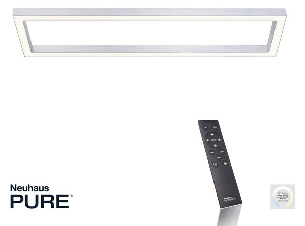 LED лампа за таван PURE Lines, 110 x 30 cm, сребриста, CCT, дистанционно