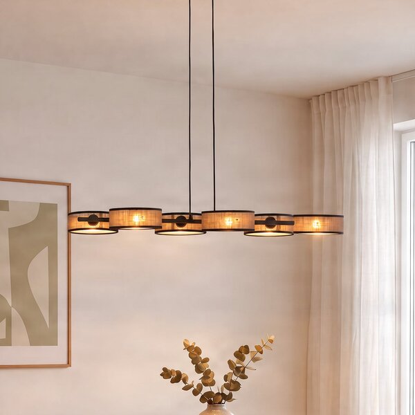 EMIBIG LIGHTING Висяща лампа DRUMZ, кафява, дължина 100 см, 6-лампова, текстил, E14, Затъмняване, Кафяв / ръждив, Дневна/трапезария, Плат / текстил, Модерен