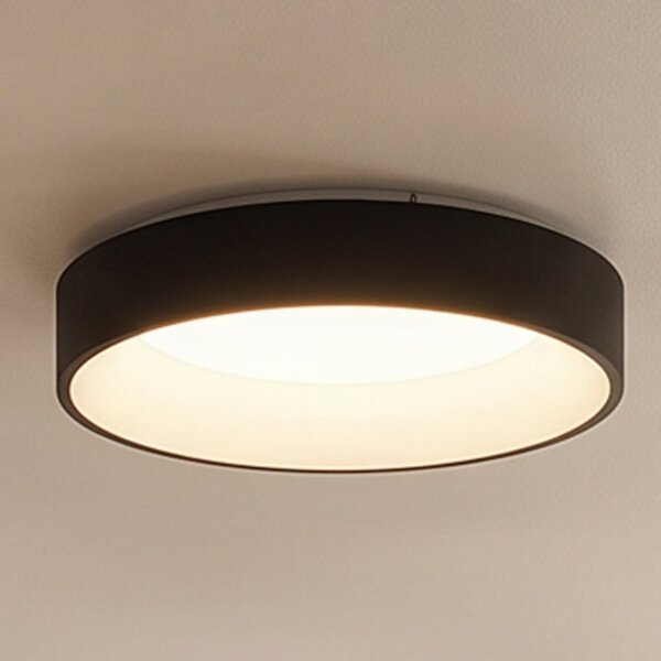 Arcchio LED лампа за таван Aleksi, Ø 45cm, черна, метал, CCT, Затъмняване, Черен, Кухня, Метал, Модерен