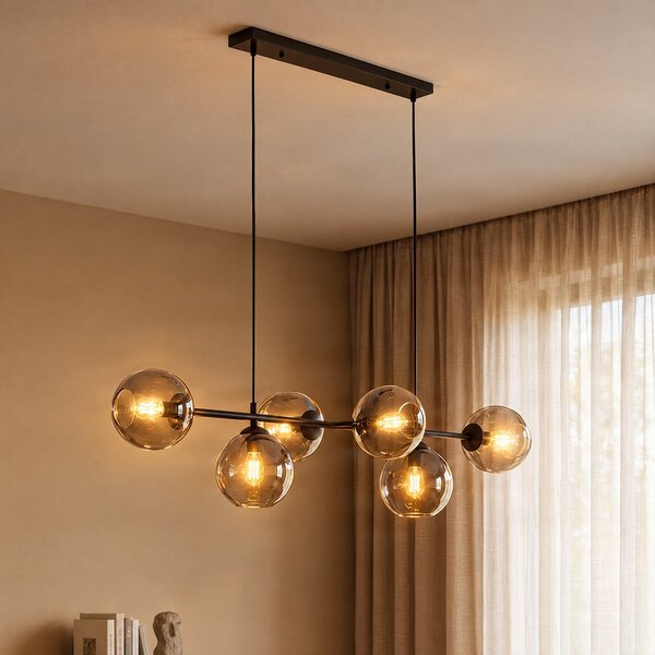 EMIBIG LIGHTING Висяща лампа Glassy, 8 светлини, черно, графит, стъкло, E14, Затъмняване, Черен, Дневна/трапезария, Стъкло, Модерен, Глобус