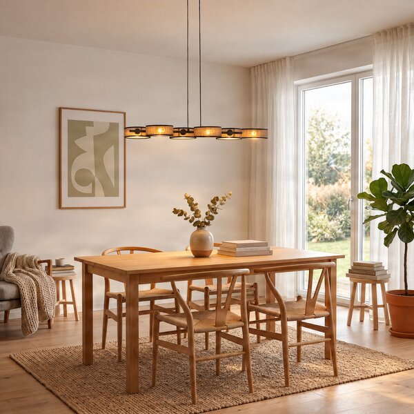 EMIBIG LIGHTING Висяща лампа DRUMZ, кафява, дължина 100 см, 6-лампова, текстил, E14, Затъмняване, Кафяв / ръждив, Дневна/трапезария, Плат / текстил, Модерен