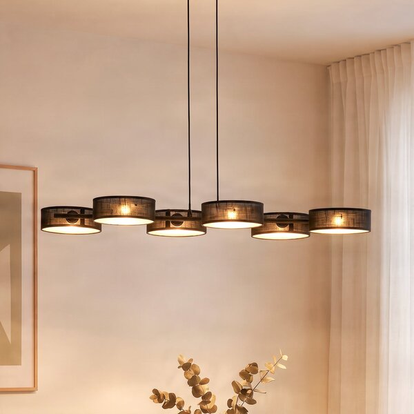 EMIBIG LIGHTING Висяща лампа DRUMZ, черна, дължина 100 см, 6-лампова, текстил, E14, Затъмняване, Черен, Дневна/трапезария, Плат / текстил, Модерен