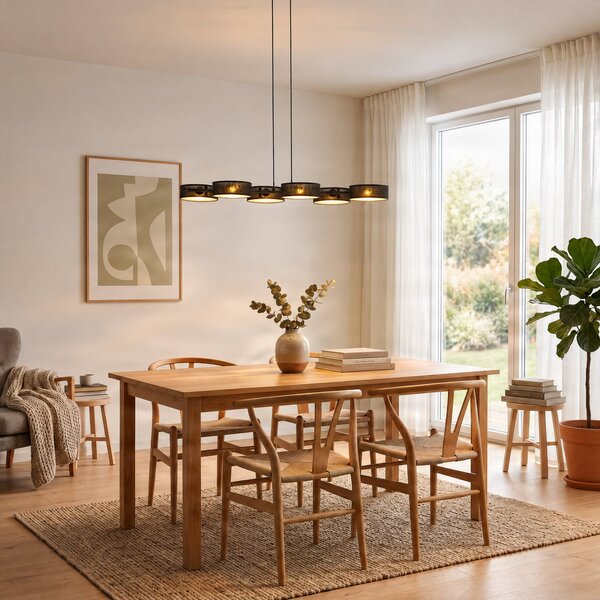 EMIBIG LIGHTING Висяща лампа DRUMZ, черна, дължина 100 см, 6-лампова, текстил, E14, Затъмняване, Черен, Дневна/трапезария, Плат / текстил, Модерен