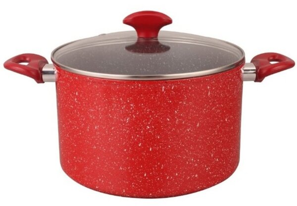 Дълбока тенджера Oliver Voltz OV54418AP20D, 4.3 l, 20 cm диаметър, алуминий, капак със стъкло с отвор за пара, червен