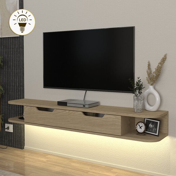 Noland TopMebel меламинов стенен ТВ шкаф с LED осветление в цвят рота дъб 150x35x19.2cm