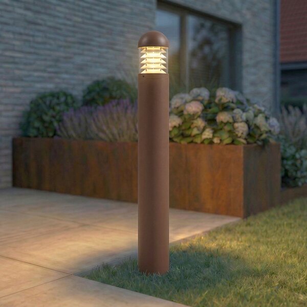 Lucande LED осветление за пътеки Skagena, кафява, височина 90 cm, IP54, Кафяв / ръждив, Алуминий, Модерен
