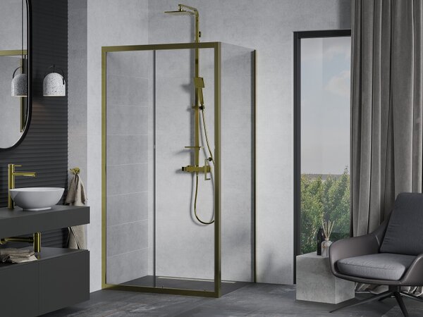 Mexen Apia плъзгаща се душ кабина 125 x 90 см, прозрачна, златна - 840-125-090-50-00