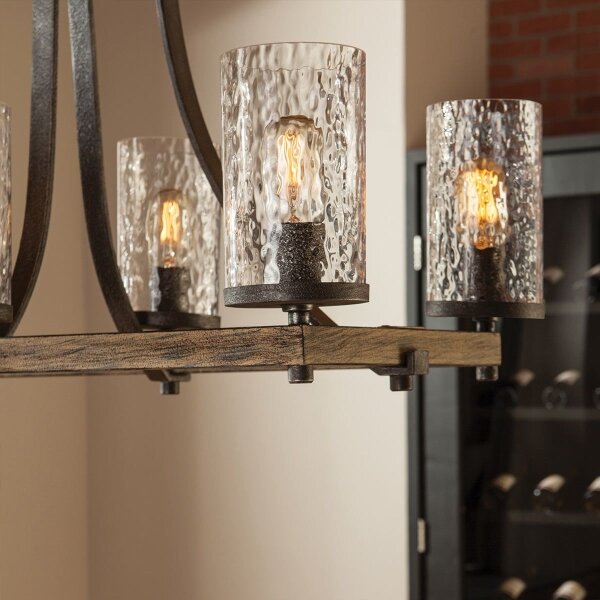 Quintiesse QN-ANGELO8-ISLE - Полилей на тръба ANGELO, 8×E27, макс. 60 W, 230 V, декор дъб