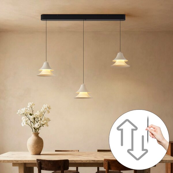 Висяща лампа черна с бежово вкл. LED 3-степенно димиране 3-лампи Easylift - Witch