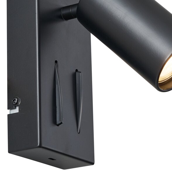Модерна стенна лампа черна 2 светлини с накланяне и USB-C порт - Lesly