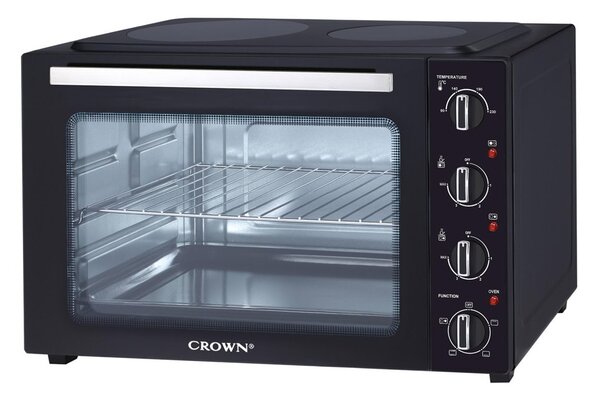 Мини готварска печка Crown CMO-482CER, 48л. обем, 2 нагревателни зони, функция конвекция, черна