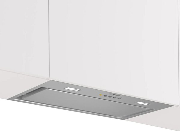 Аспиратор Bosch DLN56AC50, за вграждане, стандартен, eнергиен клас B, 250W, 570 m³/h, 2 мотора, 3 степени на мощност + интензивна, инокс