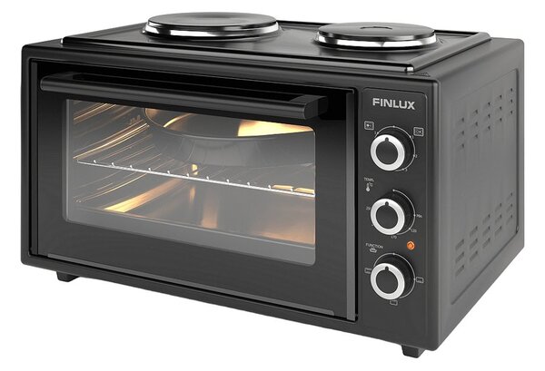 Мини готварска печка Finlux FMC-4535BF, 45л. обем, 2 нагревателни зони, 3 функции, черна