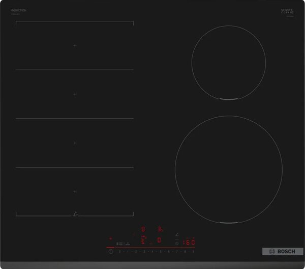 Керамичен плот за вграждане Bosch PIX631HC1E, 4 нагревателни зони, сензорно управление, 17 нива на мощност, Easy Flex зони, черен