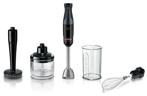 Пасатор Bosch MSM4B623 Serie 4, с кана, чопър и бъркалка, 1000W, безстепенен, 0.6 l обем на чашата, черен