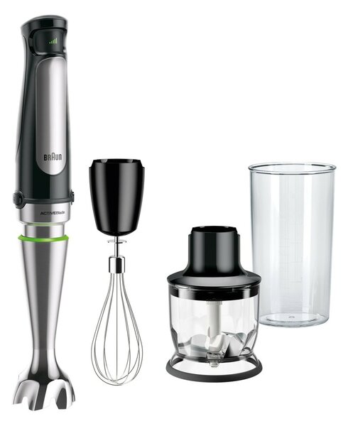Пасатор Braun MQ 7025X, с кана, чопър и бъркалка, 1000W, 600ml/350ml обем, технологии ActiveBlade и PowerBell Plus, черен