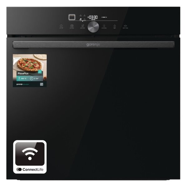 Фурна за вграждане Gorenje GO66E PIZZA350C, клас A+, 77л. обем, пиролитично почистване, PerfectGrill, FrozenBake, черна