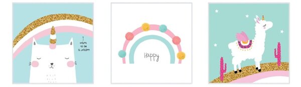Детски картини в комплект 3 бр. 30x30 cm White Happy – knor