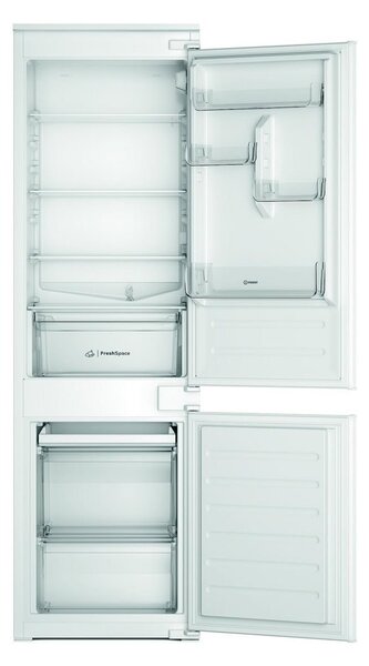 Хладилник с фризер Indesit INC18D021A1, клас E, 268 л. общ обем, за вграждане, 227 kWh/годишно разход на енергия, Push&Go бутон, бял