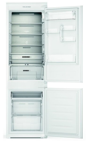 Хладилник с фризер Whirlpool WHC18 T132, клас E, 250л. общ обем, за вграждане, 224 kWh/годишно разход на енергия, технология 6TH Sense, Total No Frost, бял