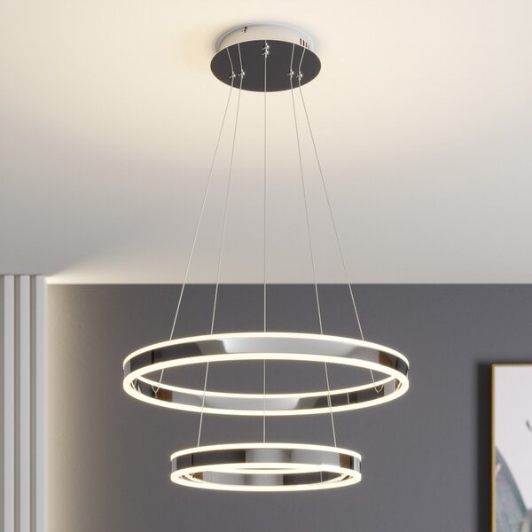 Lucande LED висяща лампа Lyani, 60 cm, 2 светлини, хром, с възможност за, Затъмняване, Металик, Дневна/трапезария, Метал, Модерен