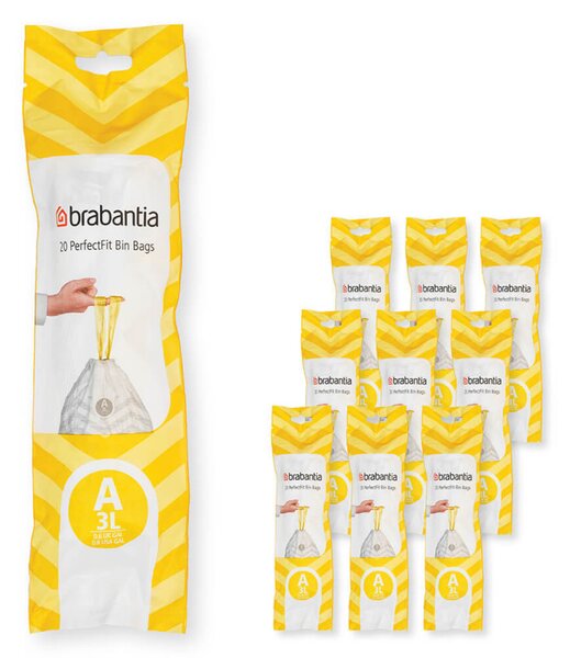 Торбички за кош Brabantia PerfectFit Sort&Go/Touch 1005561, Размер A , 3 л , 200 броя, Бял