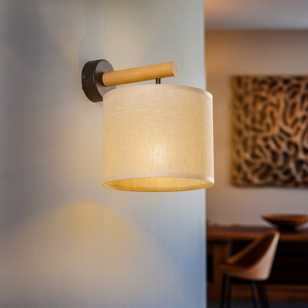 TK Lighting Стена лампа Deva Nature, текстил, дърво, Затъмняване, Дърво, Дневна/трапезария, Дървесина, Скандинавски