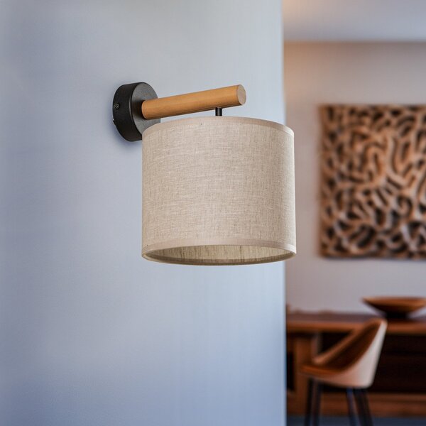 TK Lighting Стена лампа Deva Nature, текстил, дърво, Затъмняване, Дърво, Дневна/трапезария, Дървесина, Скандинавски