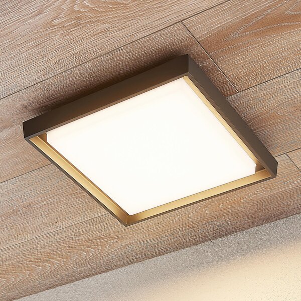 Lucande LED външен плафон Birta, тъмно сив, IP54, 34 cm, Сив, Метал, Модерен