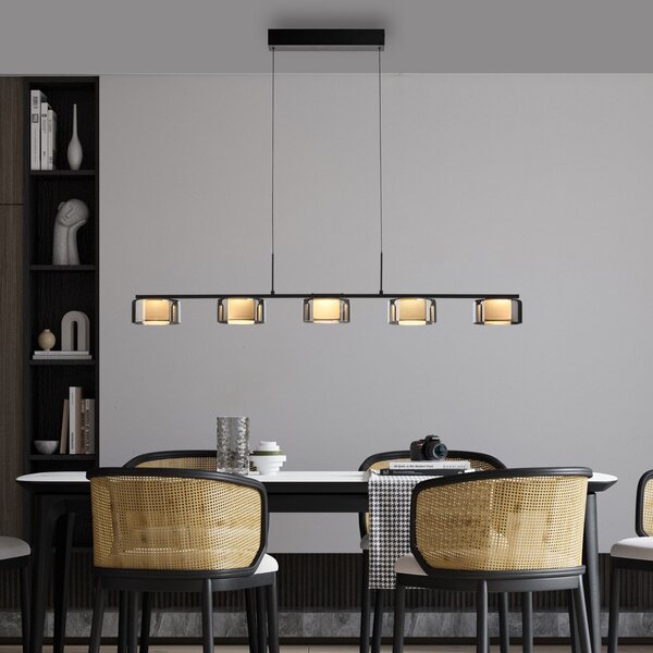 Paul Neuhaus LED висяща лампа Rika, 119 cm, стъкло, с възможност за димиране, Затъмняване, Черен, Дневна/трапезария, Стъкло, Модерен