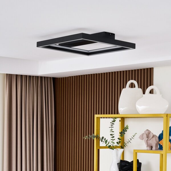 Lucande Smart LED осветление за таван Tjado, 50 cm, черно, RGBW, Затъмняване, Черен, Дневна/трапезария, Метал, Модерен