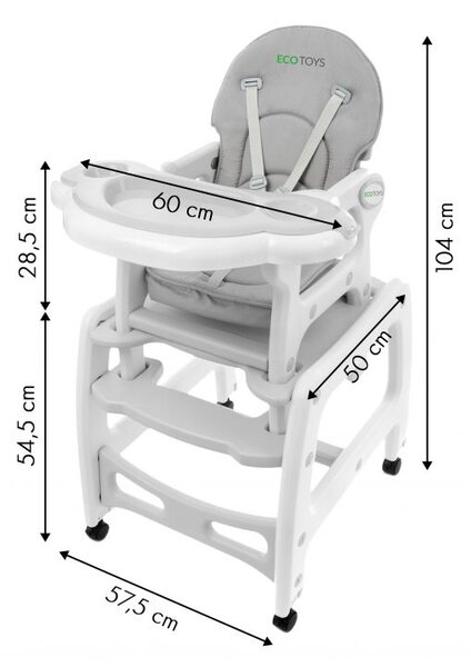 Ecotoys HC-223 Сив мултифункционален стол за хранене 3в1