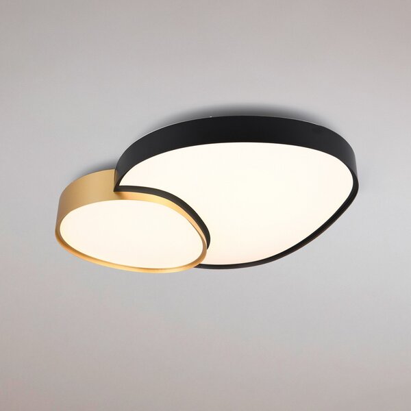 Trio Lighting LED лампа за таван Rise, черно-златиста, 77 x 63 cm, CCT, с възможност за, Затъмняване, Черен, Дневна/трапезария, Метал, Модерен