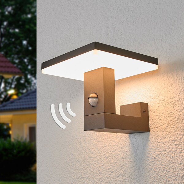 Lucande LED външно стенно осветление Olesia, 15 cm, сензор, IP54, Черен, Алуминий, Модерен