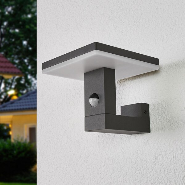 Lucande LED външно стенно осветление Olesia, 15 cm, сензор, IP54, Черен, Алуминий, Модерен