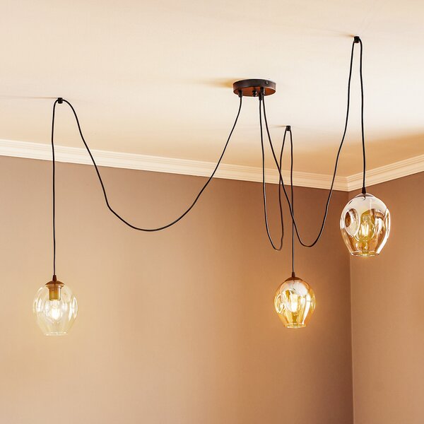 EMIBIG LIGHTING Висяща лампа Starla, стъкло графит/кехлибар/прозрачно, 3-крило, децентрализирана, Затъмняване, Черен, Дневна/трапезария, Стъкло, Модерен