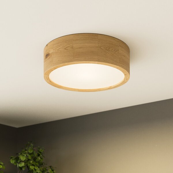 Envostar Kerio плафон, Ø 27 cm, естествен дъб, Затъмняване, Дърво, Дневна/трапезария, Дървесина, Модерен
