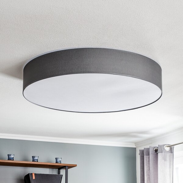 TK Lighting Таванска лампа Rondo, сива Ø 80cm, Затъмняване, Сив, спалня, Плат / текстил, Модерен