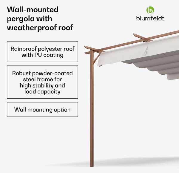 Blumfeldt Pantheon Wall Pergola, стенна пергола, 3 x 3 м, прахово боядисана стомана, устойчива на атмосферни влияния