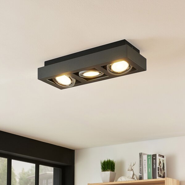 Arcchio Прожектор за таван Ronka, 50 cm, 3 светлини, сив, GU10, Затъмняване, Сив, Дневна/трапезария, Метал, Модерен