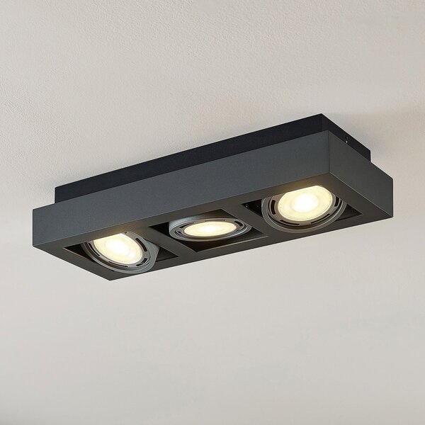 Arcchio Прожектор за таван Ronka, 50 cm, 3 светлини, сив, GU10, Затъмняване, Сив, Дневна/трапезария, Метал, Модерен