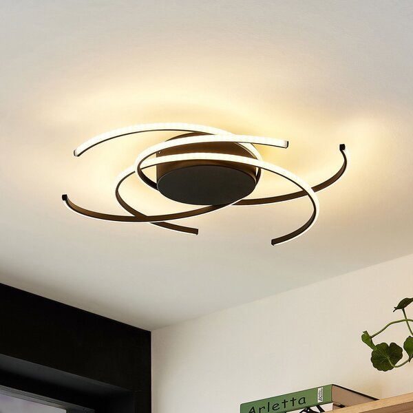 Lindby LED плафон, Hamza, Ø 49 cm, черен, алуминий, Затъмняване, Черен, Дневна/трапезария, Метал, Модерен