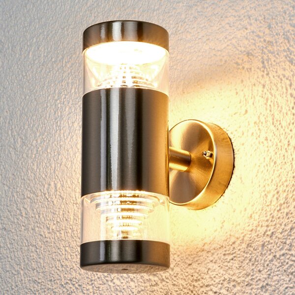 Lindby LED лампа за външна стена Lanea, 21 см, неръждаема стомана, IP44, Металик, Неръждаема стомана, Модерен