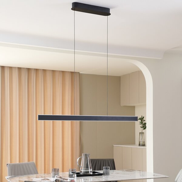 Lucande LED висящо осветление Philine, дължина 121 cm, черно желязо, Затъмняване, Черен, Дневна/трапезария, Метал, Модерен