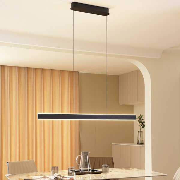 Lucande LED висящо осветление Philine, дължина 121 cm, черно желязо, Затъмняване, Черен, Дневна/трапезария, Метал, Модерен