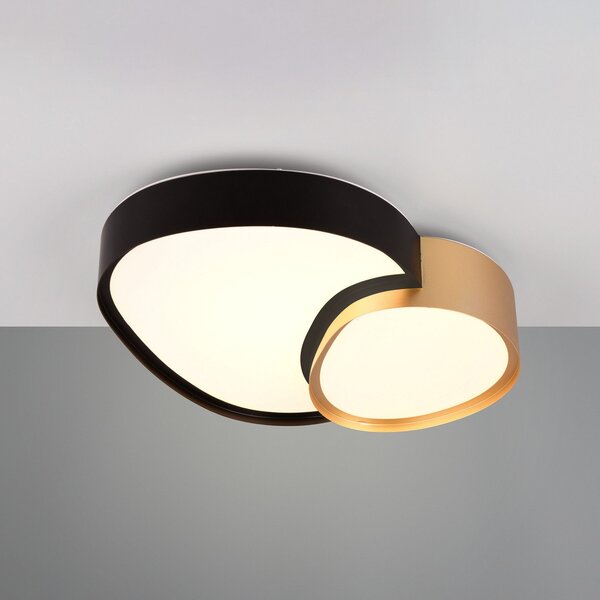 Trio Lighting LED лампа за таван Rise, черно-златиста, 43 x 36 cm, CCT, с възможност за, Затъмняване, Черен, Дневна/трапезария, Метал, Модерен