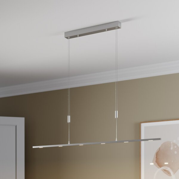 Lucande LED висяща лампа Arnik, 140 cm, цвят никел, с възможност за димиране, Затъмняване, Металик, Дневна/трапезария, Метал, Модерен